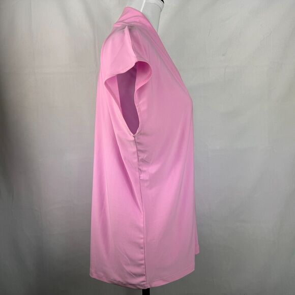 Buffalo David Bitton Blouse Sz M V-Neck Short Sleeve Pink stand up collar - Picture 3 of 8
